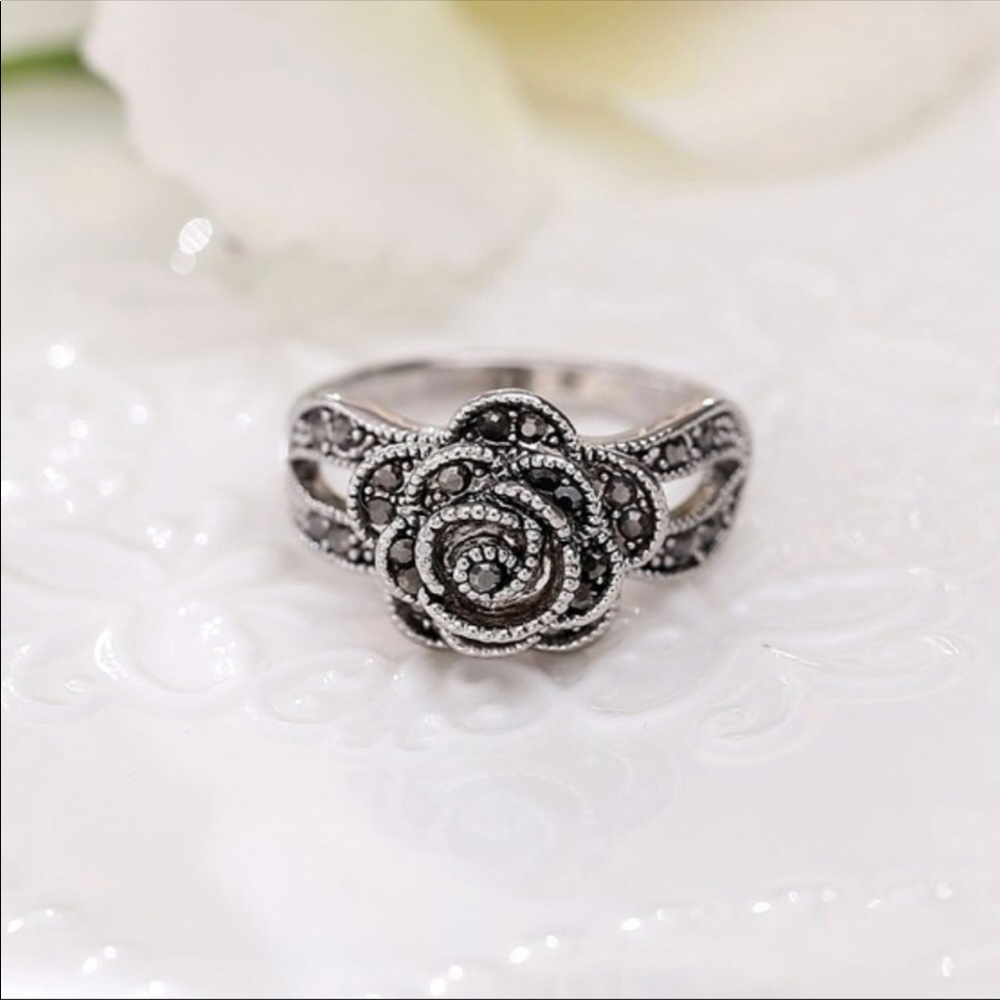 Silver Romantic Rose Ring, Size 8